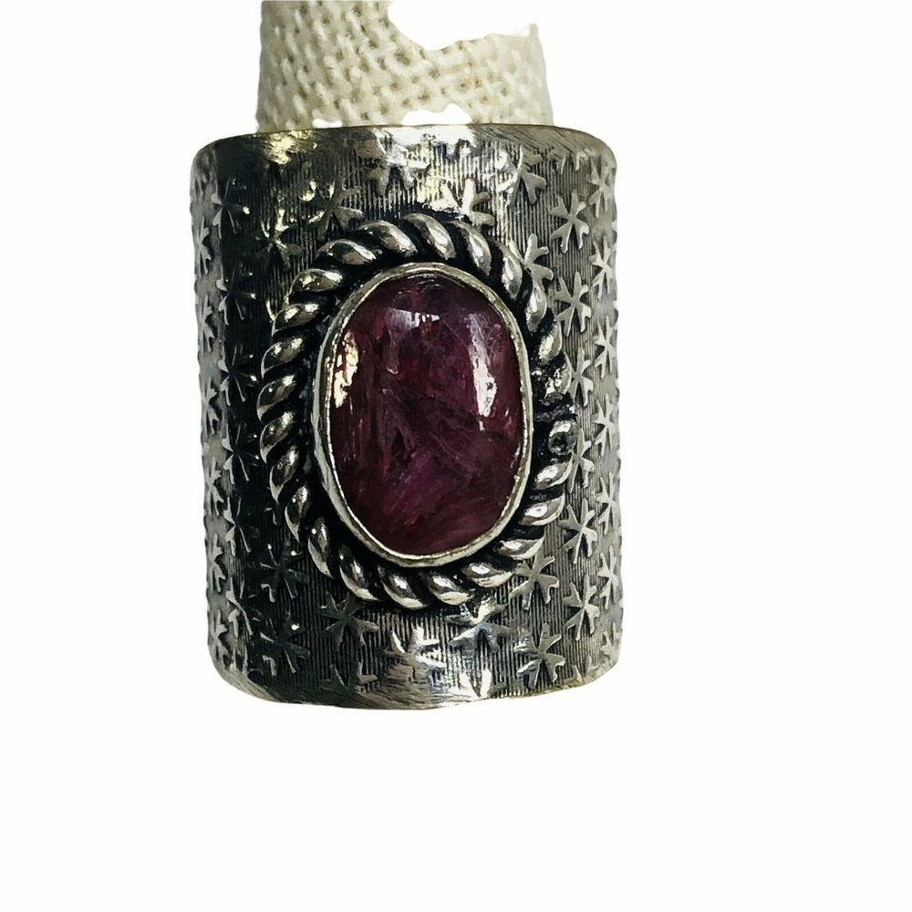 New Tourmaline Alpaca Silver Cigar Band Boho Ring